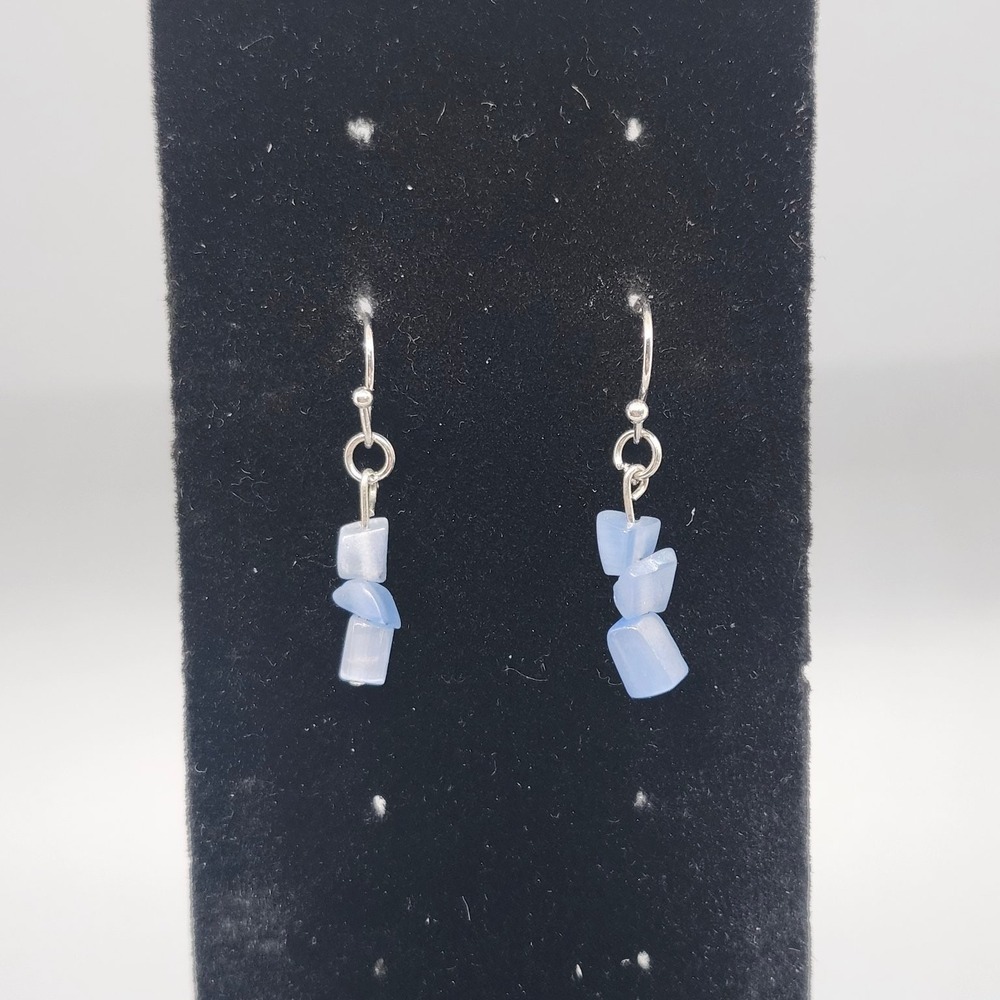 Handmade Light Blue Chip Stone Dangle Drop Earrings Silver Tone Approx 1.5" Drop